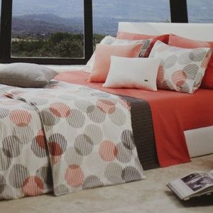 LACOSTE ODAIBA TWIN DUVET COVER & PILLOW SHAM - BURNT CORAL/PALOMA - 2PC SET